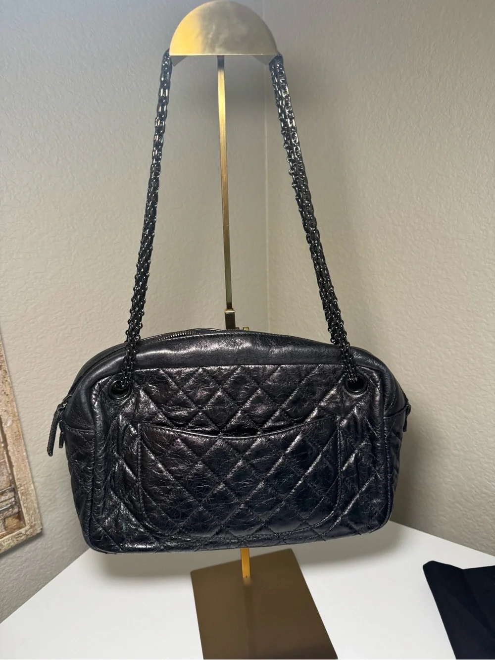 Authentic CHANEL 2.55 Reissue Medium Camera Bag Black Aged Calfskin Ruthenium